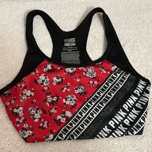 Pink Victoria’s Secret Ultimate Red Black Floral Logo Print Unlined Small